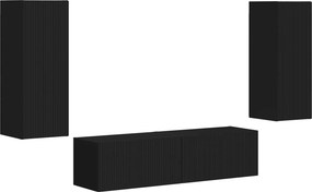 vidaXL TV szekrény garnitúra Falra szerelhető 2 pcs Fekete Faanyag