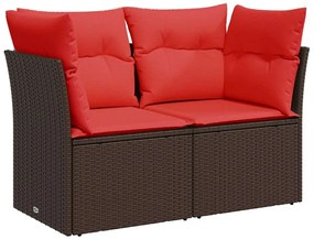 vidaXL kétszemélyes barna polyrattan kerti kanapé párnákkal