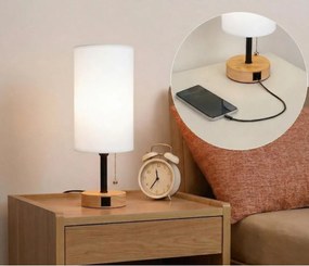 Brilagi - Asztali lámpa USB-porttal TABLON 1xE27/25W/230V tölgy/fekete/fehér