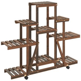 tömör fenyőfa virágtartó állvány kerekekkel 110 x 25 x 101 cm