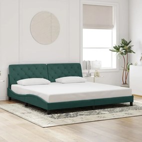 sötétzöld bársony ágykeret LED-világítással 200 x 200 cm