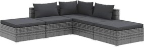 5 részes szürke polyrattan kerti ülőgarnitúra párnákkal
