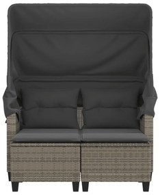 2 személyes szürke polyrattan kerti kanapé baldachinnal/székkel