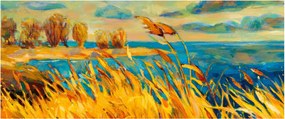 Kép - naplemente a tó felett, akril festmény (120x50 cm)