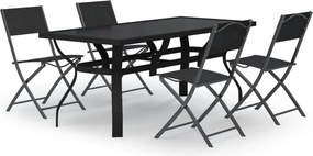vidaXL 5 részes szürke és fekete kerti étkezőgarnitúra