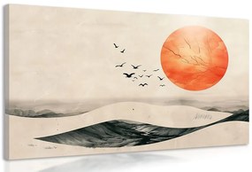 Kép japandi természet narancssárga holddal