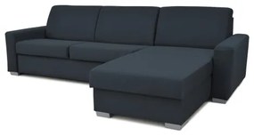 LEKA kinyitható sarok ülőgarnitúra, tárolóval, kék, L alakú, mindennapi alváshoz