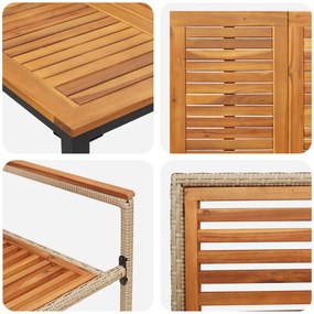 5 Darabos Kerti Étkezőkészlet Bézs Poli Rattan Akácia, Rakható Kerti Székek Párnával - 2-es Készlet Bézs Poli Rattanban, Kerti Asztal 90x90x75 cm Szilárd Akácfából és Fém