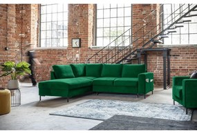 Sötétzöld bársony kinyitható sarokkanapé (bal oldali) Lofty Lilly – Miuform