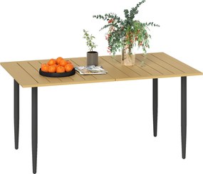 Outsunny 150 x 90 cm kerti étkezőasztal napernyőnyílással, időjárásálló porszórt acél lamellás asztal, barna | Aosom