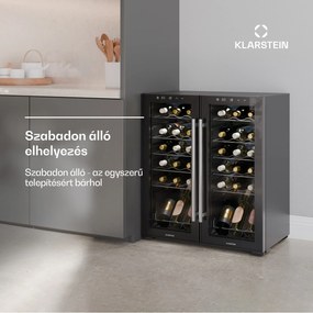 Klarstein Shiraz borhűtő, 2 hűtési zóna, LED világítás, érintéses vezérlés, szabadon álló