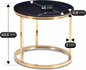 MILANO kerámia dohányzóasztal szett 45/60 cm, fekete márvány/arany