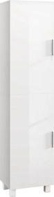 HOMCOM Modern, Tértakarékos Fürdőszobai Oszlop Két Szekrénnyel, Magas Fürdőszobai Szekrény Állítható Polcokkal Fehér MDF-ből, 40x30x167,5 cm, Fényes F