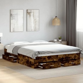 füstös tölgy színű szerelt fa ágykeret fiókokkal 140x200 cm