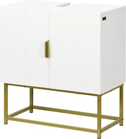 Kleankin Mosdó Alatti Szekrény Fürdőszoba Szekrény 2 Ajtóval és Arany Acél Lábakkal 60x30x65 cm Fehér | Aosom
