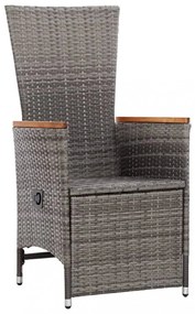 2 db szürke dönthető háttámlás polyrattan kerti szék párnával