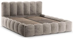 Világosbarna kárpitozott ágyneműtartós franciaágy ágyráccsal 200x200 cm Lupine – Micadoni Home