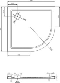 Mexen Flow félköríves aszimmetrikus slim bal 90 x 80 cm, fehér fényes - 46Q108090L