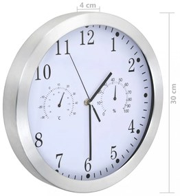 kvarcszerkezetes fehér falióra higrométerrel, hőmérővel, 30 cm