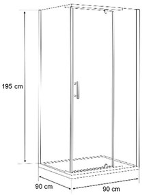 Galatro 90x90 cm szögletes zuhanykabin zuhanytálca nélkül
