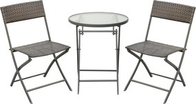Outsunny Kerti Bútor Szett Asztal és 2 Rattan Szék, Összecsukható Üléssel és Üveg Asztallal Teraszra, Pavilonra Barna | Aosom