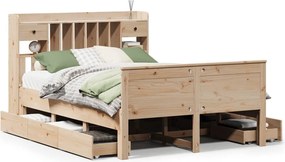 vidaXL tömör fenyőfa könyvespolcos ágy matrac nélkül 140 x 190 cm