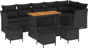 vidaXL Kerti Kanapé Szett párnával tárolóval 10 pcs Fekete