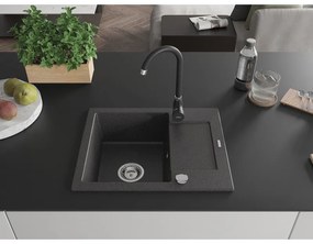 Mexen Enzo, gránit mosogató 576x465x174 mm, 1 kamrás, fekete Telma csaptelep, fekete foltos, 6506-76-670200-70