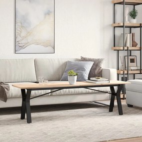 tömör fenyőfa és öntöttvas dohányzóasztal Y-vázzal 160x40x45 cm