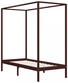 sötétbarna tömör fenyőfa baldachinos ágykeret 100 x 200 cm