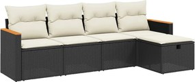 vidaXL 5 részes fekete polyrattan kerti kanapészett párnákkal