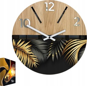 Falióra Fa Tölgy Akril Arany 33cm Kerek Kvarc