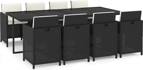 vidaXL 9 részes fekete polyrattan kerti étkezőgarnitúra párnákkal