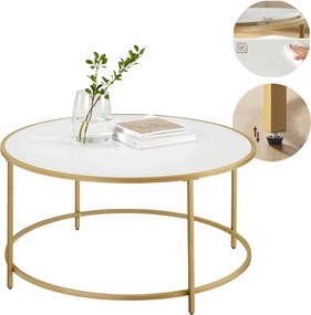 Dohányzóasztal Kerek Modern Nappali Pad Arany, Fehér Glamour Asztallap