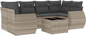 vidaXL 7 részes világosszürke polyrattan kerti ülőgarnitúra párnákkal