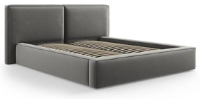 Szürke bársony kárpitozott ágyneműtartós franciaágy ágyráccsal 200x200 cm Arendal – Cosmopolitan Design