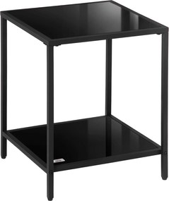HOMCOM Négyzet alakú Oldaltábla Kávézóasztal 2 Szinttel, Üveg és Acél Anyagból Készült, Kávézóasztal Nappali és Hálószoba Számára 40 x 40 x 50 cm Feke