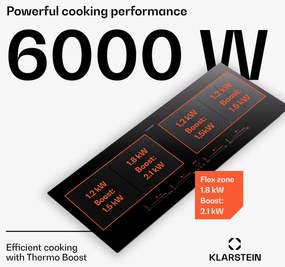 Klarstein Masterzone 90 Slim Flex, indukciós főzőlap, max. 7200 W, beépített, 4 zóna, 2 Flex zóna, ThermoBoost technológia, Smart Flex