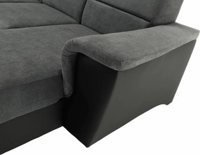 Ülőgarnitúra, műbőr fekete/szövet sötétszürke, balos, SANTIAGO U