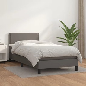 szürke műbőr rugós ágy matraccal 80 x 200 cm