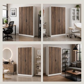 Irodai fém irattározó szekrény fehér / dió: Eco Design JAN II, 1150 x 1850 x 400 mm
