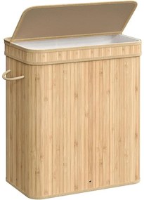 SONGMICS Ruháskosár fedéllel, 100 L-es bambusz szennyestartó
