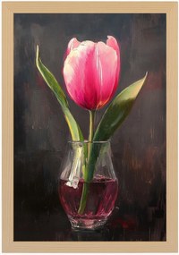 Poszter Keret Fa Olaj Dekoráció Természet Virág Rózsaszín Tulipán 40x60