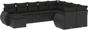vidaXL 10 részes fekete polyrattan kerti ülőgarnitúra párnákkal