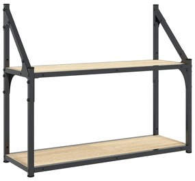 2 szintes sonoma tölgy színű szerelt fa fali polc 60x21x51 cm