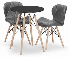 Étkezőgarnitúra 1 + 2, OSLO 60 fekete asztal+ LAGO szürke székek eko bőrből
