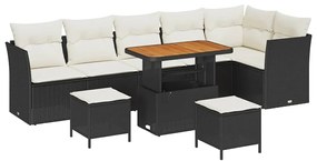 vidaXL Kerti Kanapé Szett 9 pcs Fekete polirattan