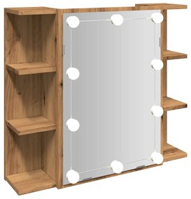kézműves tölgy tükrös szekrény LED-ekkel 70 x 16,5 x 60 cm