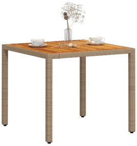 bézs polyrattan és akácfa kerti asztal 90 x 90 x 75 cm