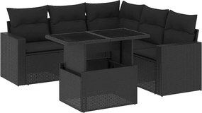 vidaXL 6 részes fekete polyrattan kerti ülőgarnitúra párnákkal